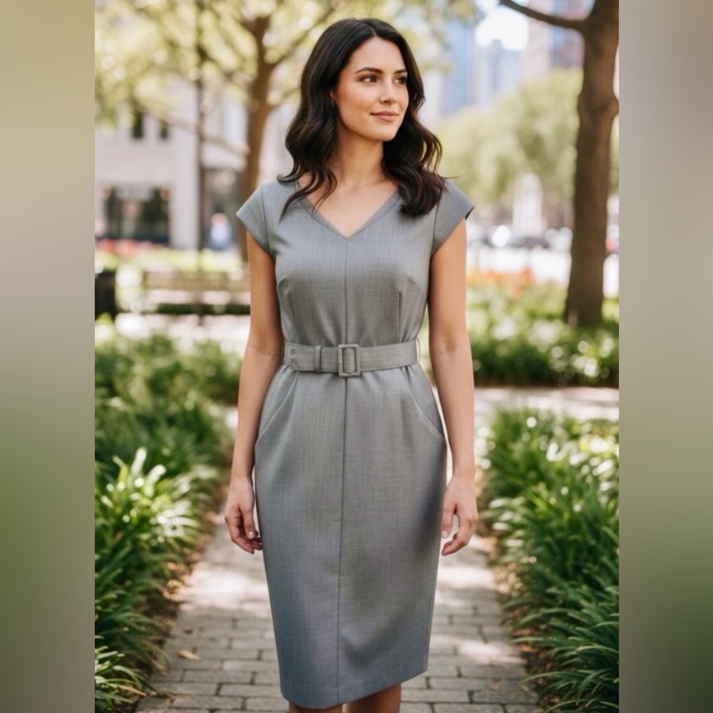 Calvin Klein Gray Midi Dress with Belt